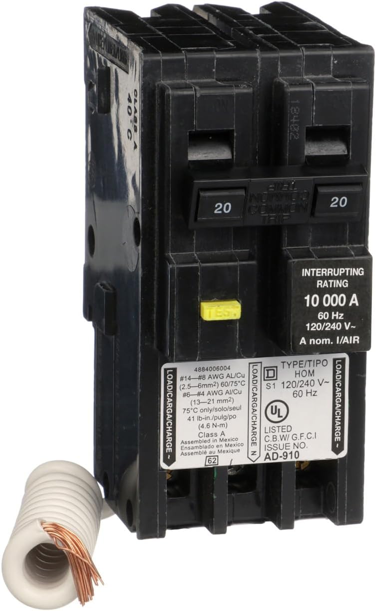 Square D Homeline HOM220GFIC 20A Double-Pole 120/240V GFCI Circuit Breaker