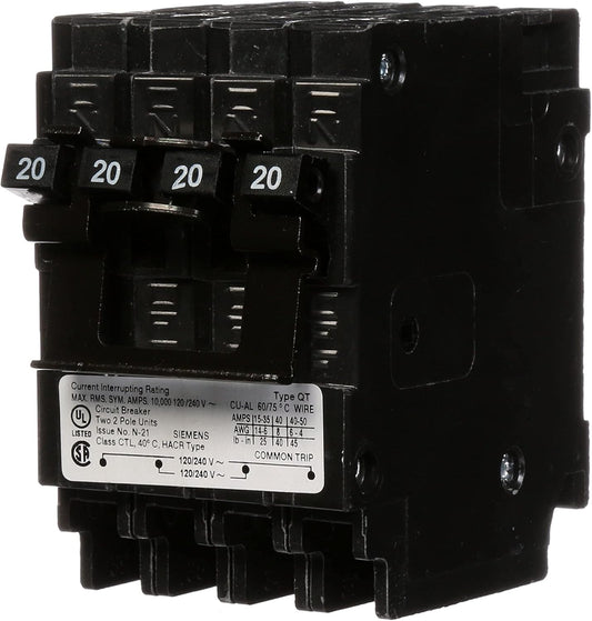 Siemens QP Q22020CT2, 20 Amp, Double-Pole, Circuit Breaker