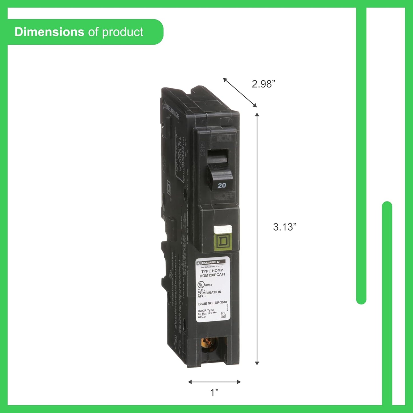 Square D Homeline HOM120PCAFIC 20A Single-Pole 120V AFCI Circuit Breaker