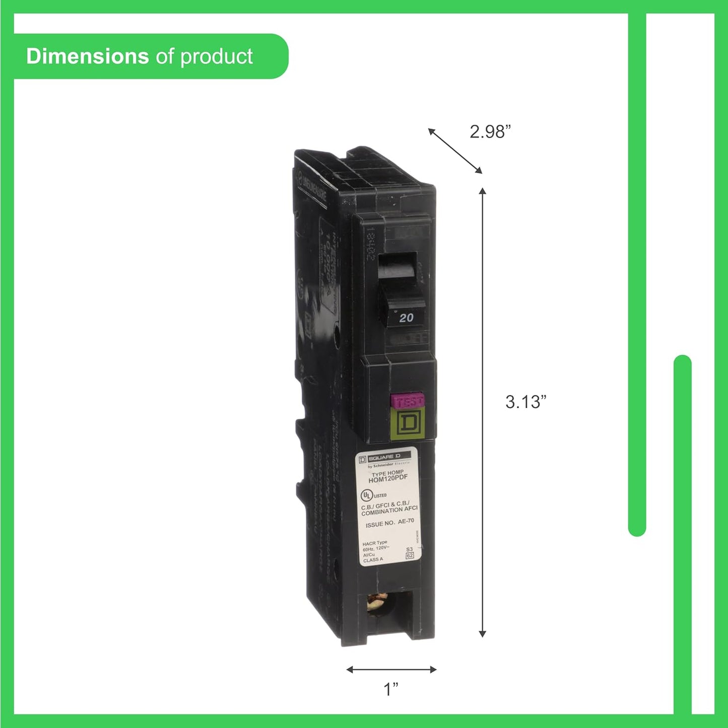 Square D Homeline HOM120PDFC 20A Single-Pole 120V Dual-Function AFCI/GFCI Circuit Breaker