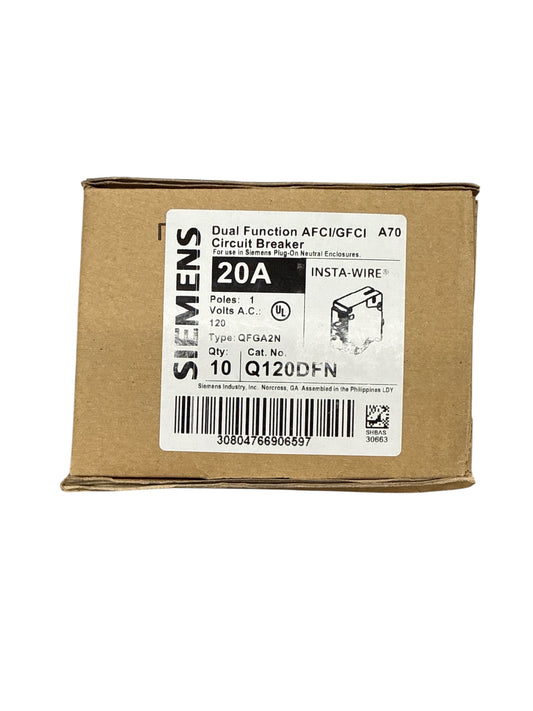Siemens QP Q120DFN 20 Amp Single-Pole 120V Dual-Function AFCI/GFCI Circuit Breaker