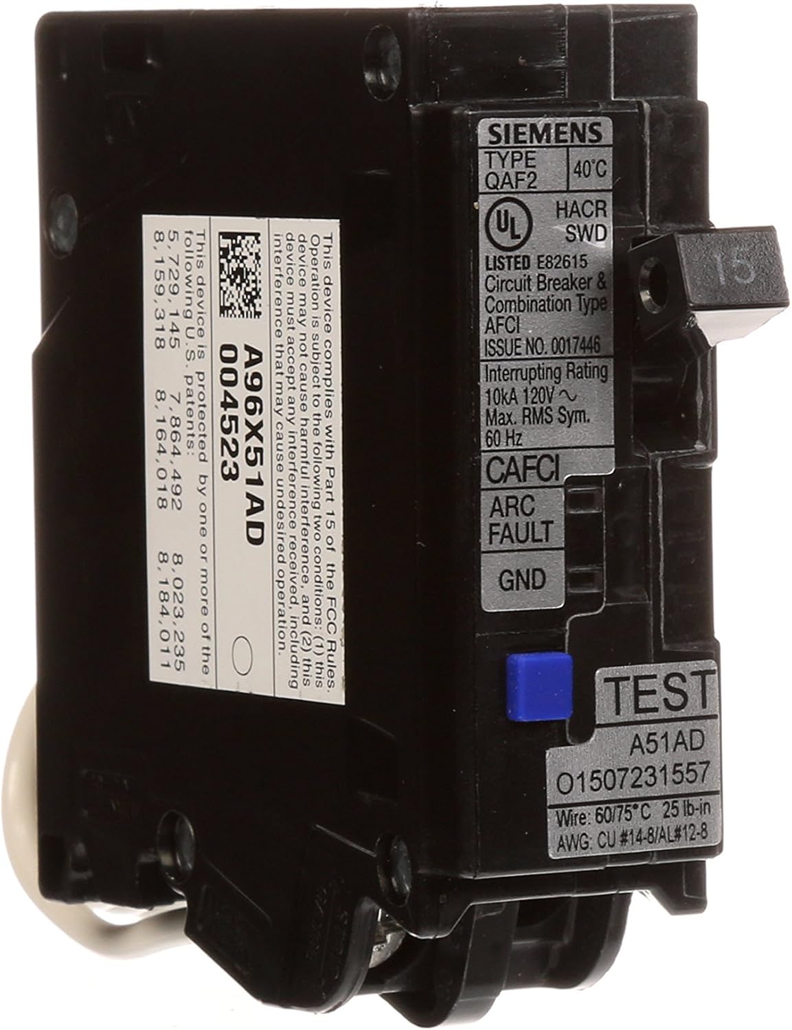 Siemens QP Q115AFC 15A Single-Pole 120V Circuit Breaker