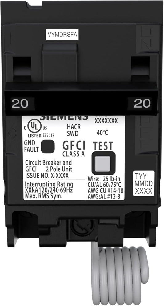 Siemens QP Q220GF 20 Amp Double-Pole 120/240V GFCI Circuit Breaker