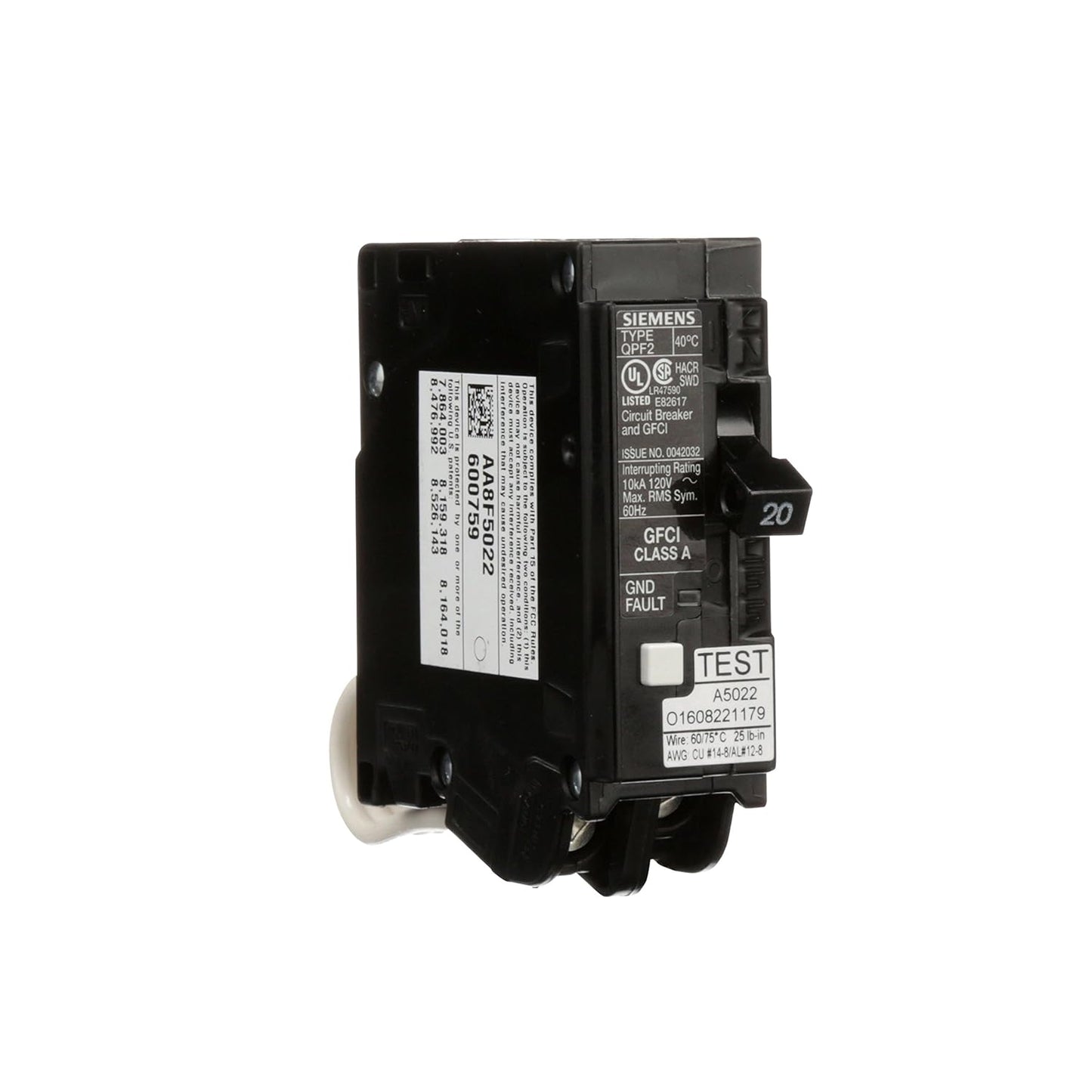 Siemens QP QF120A 20A Single-Pole 120V GFCI Circuit Breaker