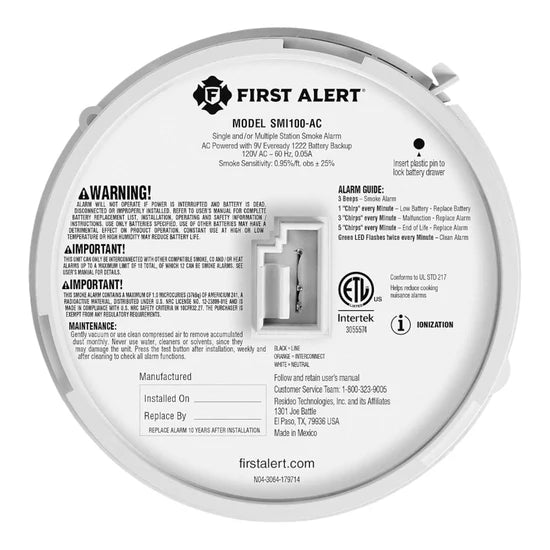 BRK SMI100-AC Hardwired Ionization Smoke Alarm with Battery Backup