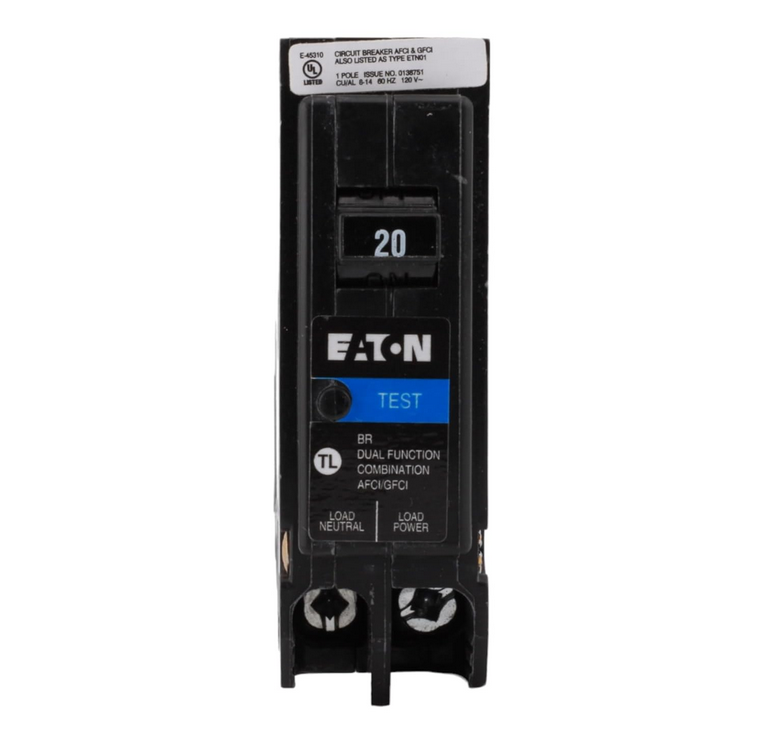 Eaton BR BRP120DF 20A Single-Pole 120V Dual Function AFCI/GFCI Circuit Breaker