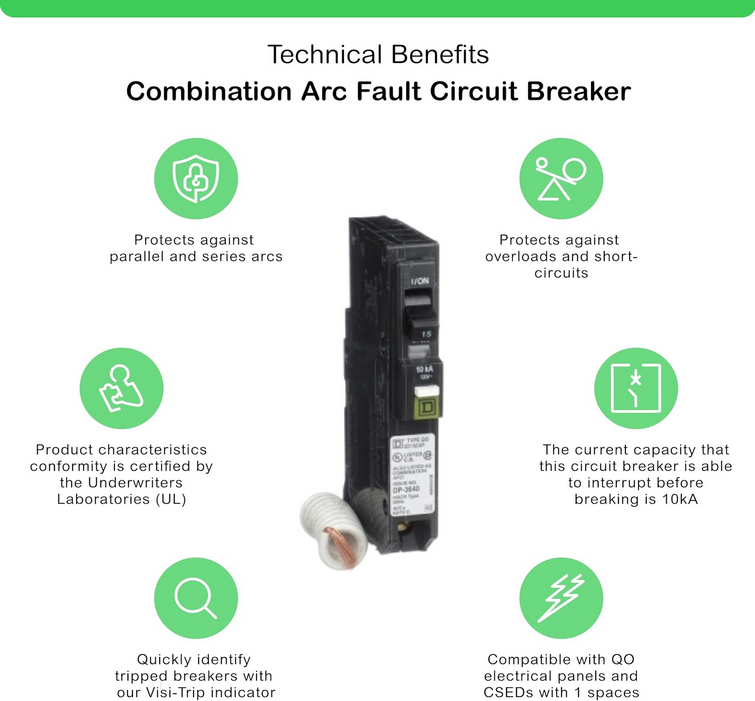 Square D QO QO115CAFI 15A Single-Pole 120V AFCI Circuit Breaker