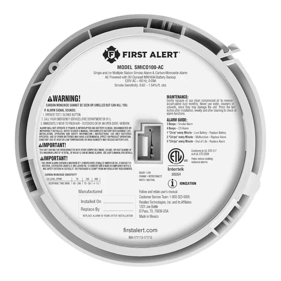 BRK SMICO100-AC Hardwired Smoke and Carbon Monoxide Alarm with Battery Backup