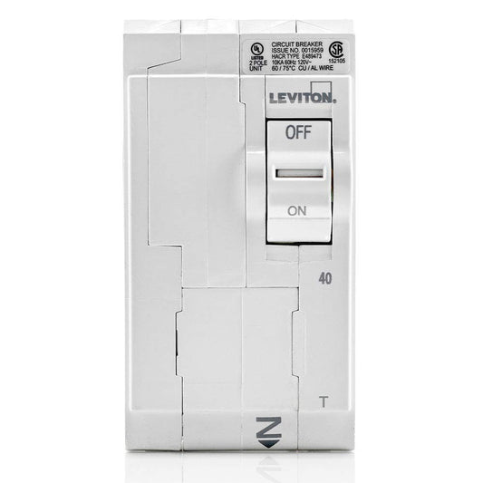 Leviton, LB240-T, 40A 2-Pole Plug-On Standard Branch Circuit Breaker