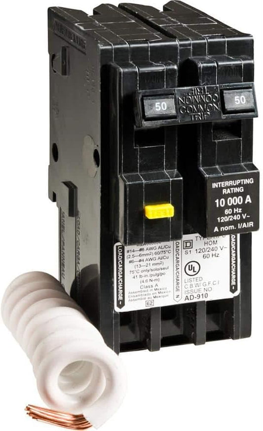 Square D Homeline HOM250GFIC 50A Double-Pole 120/240V GFCI Circuit Breaker