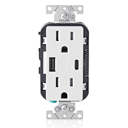 Leviton T5633-W, 15A In-Wall Charger with Tamper-Resistant Outlet
