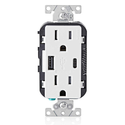 Leviton T5633-W, 15A In-Wall Charger with Tamper-Resistant Outlet