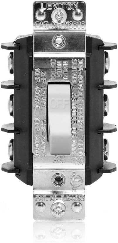 Leviton, MS303-DSW, 30 Amp, 600 Volt, Pole, AC Manual Controller