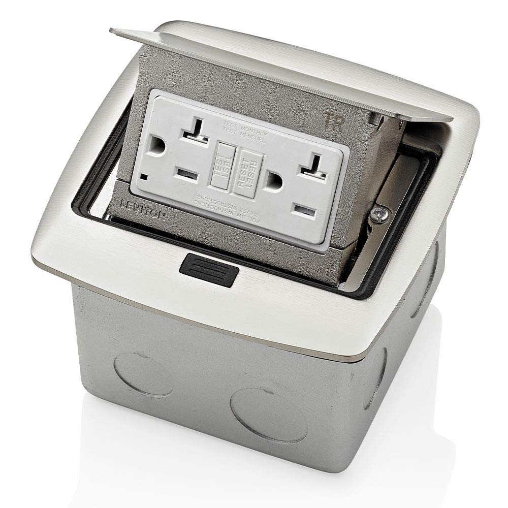 Leviton PFGF2-BN Pop-Up Floor Box with 20 Amp, GFCI Outlet