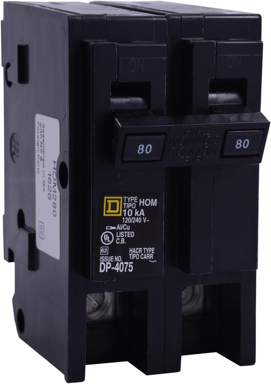 Square D Homeline HOM280 80A Double-Pole 120/240V Circuit Breaker