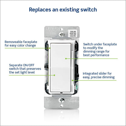 Leviton Decora Slide Dimmer Switch DSL06-1LZ
