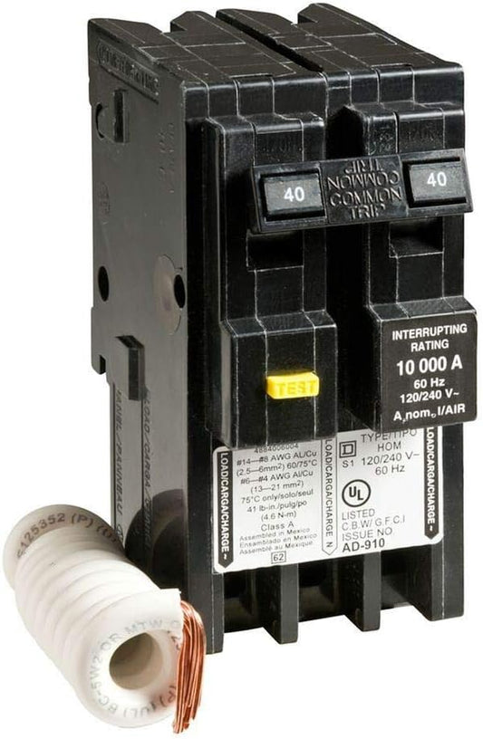 Square D Homeline HOM240GFI 40A Double-Pole 120/240V GFCI Circuit Breaker