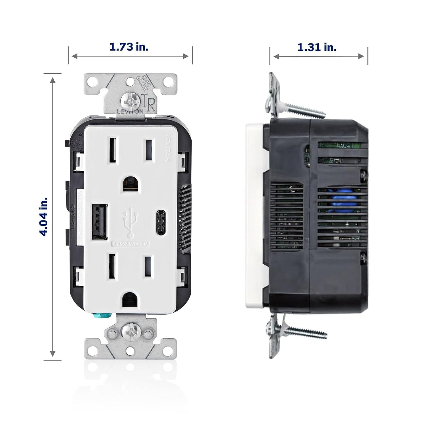 Leviton T5633-W, 15A In-Wall Charger with Tamper-Resistant Outlet