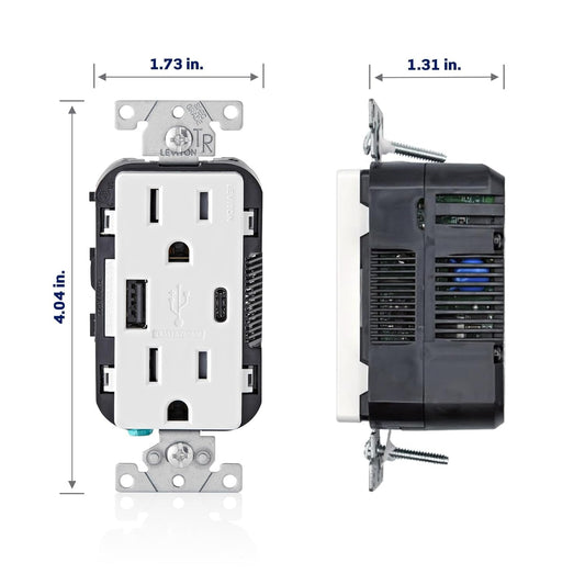 Leviton T5633-W, 15 Amp In-Wall Charger with Tamper-Resistant Outlet