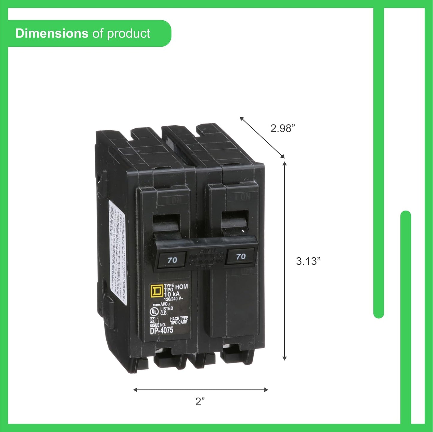 Square D Homeline HOM270 70A Double-Pole 120/240V Circuit Breaker