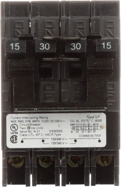 Siemens QP Q21530CT2, 15A, 240V 4P 10K NEW QUAD