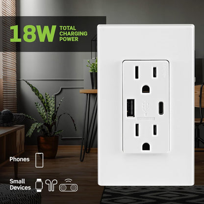 Leviton, T5638-W, 18W, Tamper-Resistant Outlet