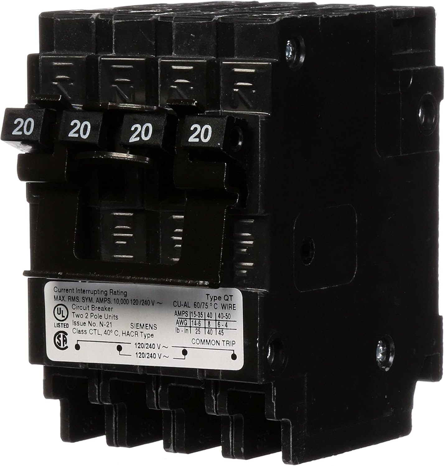 Siemens QP Q22020CT2, 20A, Double-Pole, Circuit Breaker