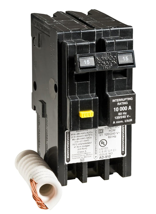 Square D Homeline HOM215GFI 15A Double-Pole 120/240V GFCI Circuit Breaker