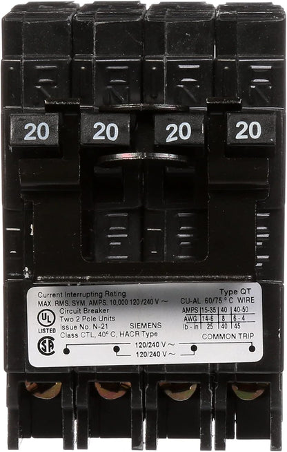 Siemens QP Q22020CT2, 20A, Double-Pole, Circuit Breaker