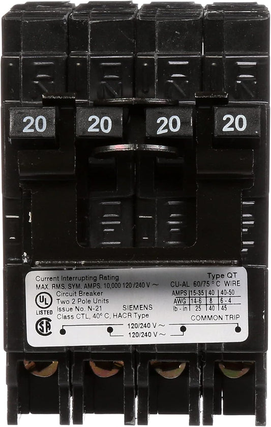 Siemens QP Q22020CT2, 20A, Double-Pole, Circuit Breaker