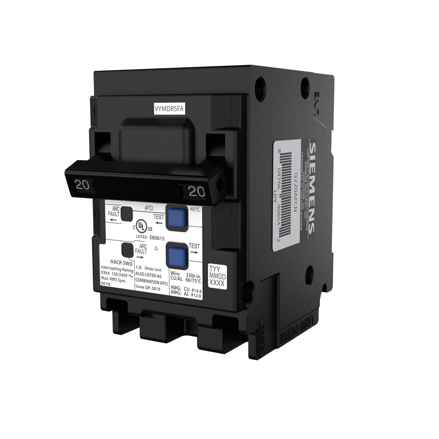 Siemens QP Q220AFCN 20A Double-Pole 120/240V Circuit Breaker