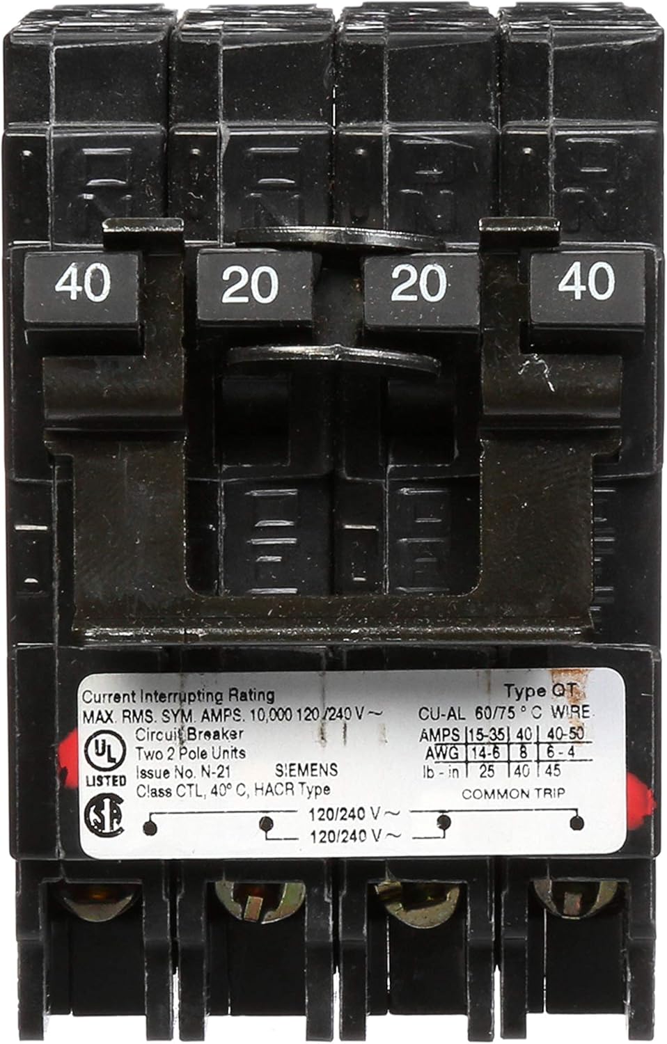 Siemens, Q24020CT2, 40A, Double-Pole, Circuit Breaker