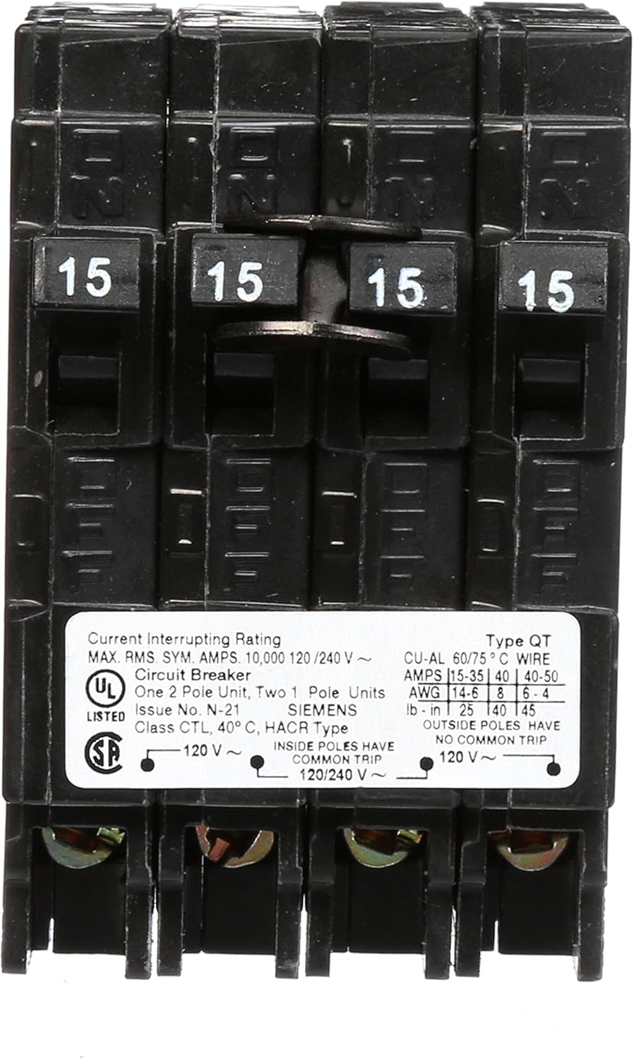Siemens, QP, Q21515CT, 15A, Quad, Circuit Breaker