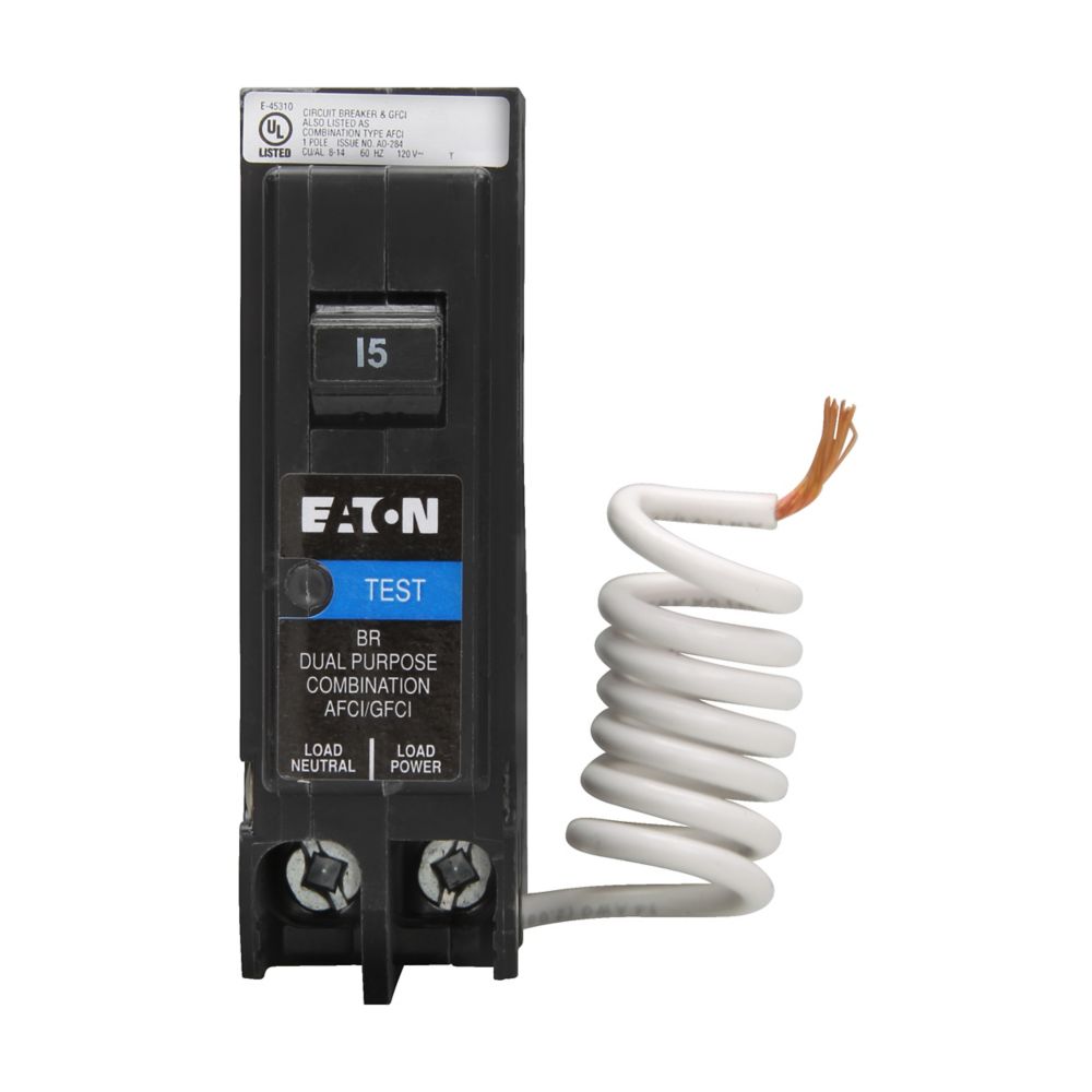 Eaton BR BRN115DF 15A Single-Pole 120V Dual-Function AFCI/GFCI Circuit Breaker