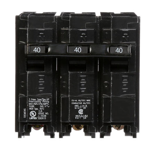 Siemens Q340 - 40 Amp Circuit Breaker Plug-In - 3 Pole - 240 Volt