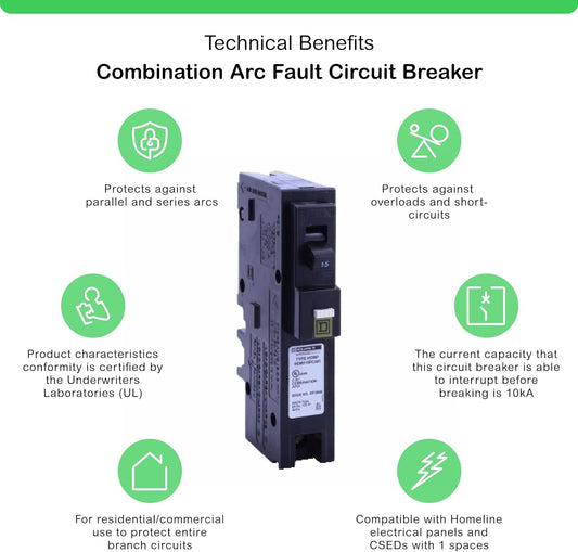 Square D Homeline HOM115PCAFIC 15 Amp Single-Pole 120V AFCI Circuit Breaker