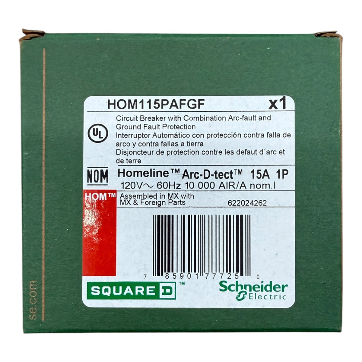 Square D Homeline HOM115PAFGF 15A Single-Pole Dual-Function AFCI/GFCI Plug-On Neutral Circuit Breaker