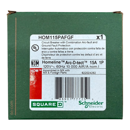 Square D Homeline HOM115PAFGF 15A Single-Pole Dual-Function AFCI/GFCI Plug-On Neutral Circuit Breaker