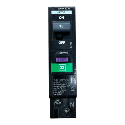 Square D Homeline HOM115PAFGF 15A Single-Pole Dual-Function AFCI/GFCI Plug-On Neutral Circuit Breaker
