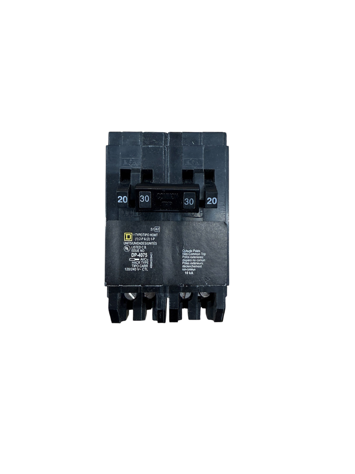 Square D Homeline HOMT2020230CP Quad 20/20A Single-Pole + 30A Double-Pole 120/240V Circuit Breaker