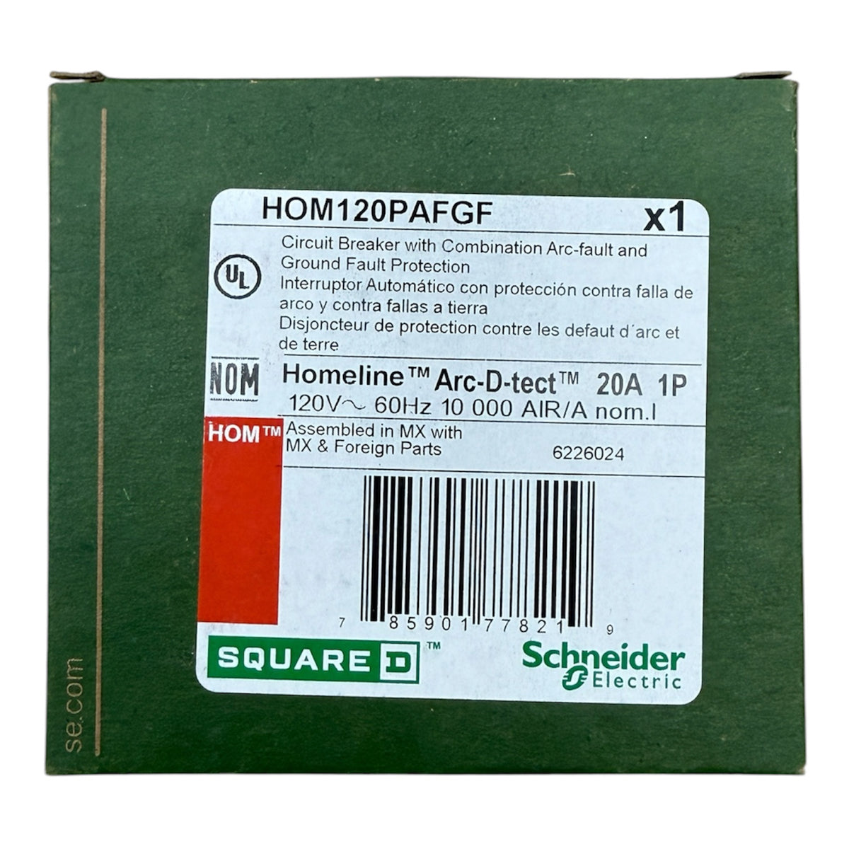 Square D Homeline HOM120PAFGF 20A Single-Pole Dual-Function AFCI/GFCI Plug-On Neutral Circuit Breaker