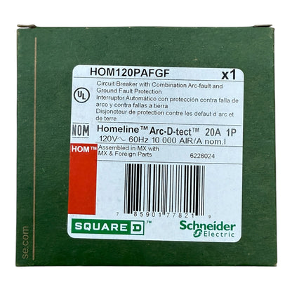 Square D Homeline HOM120PAFGF 20A Single-Pole Dual-Function AFCI/GFCI Plug-On Neutral Circuit Breaker