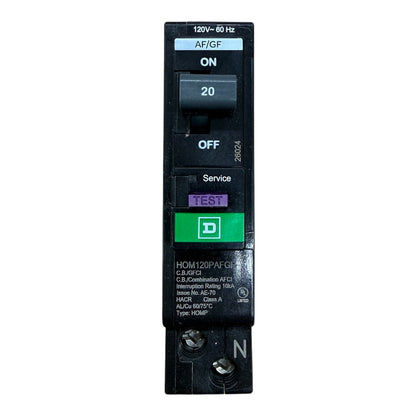 Square D Homeline HOM120PAFGF 20A Single-Pole Dual-Function AFCI/GFCI Plug-On Neutral Circuit Breaker