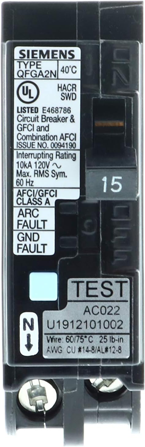 Siemens QP Q115DFN 15 Amp Single-Pole 120V Dual-Function AFCI/GFCI Circuit Breaker