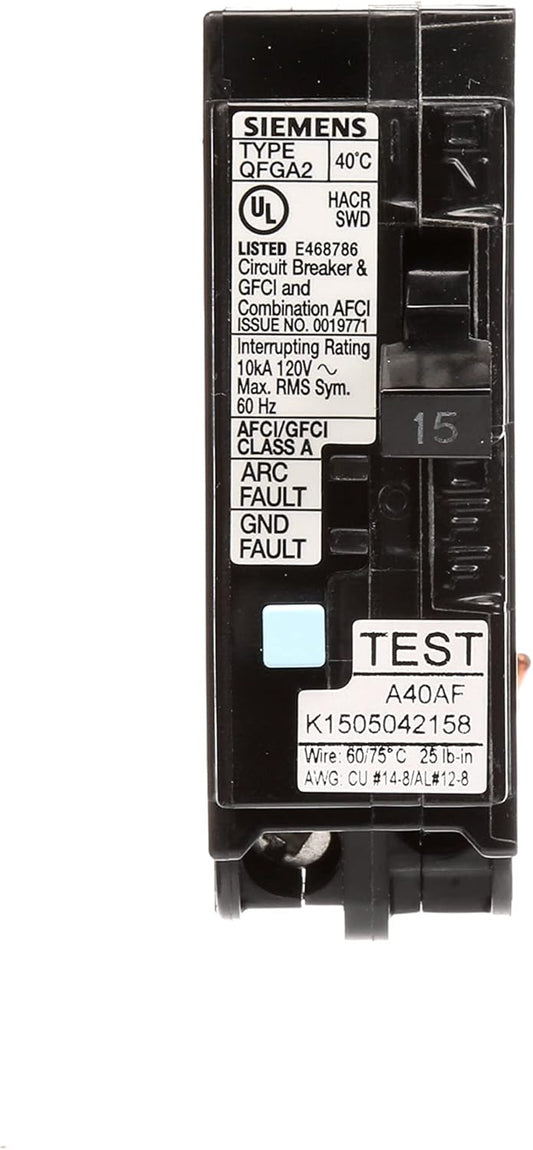 Siemens QP Q115DFP 15 Amp Single-Pole 120V Dual-Function AFCI/GFCI Circuit Breaker