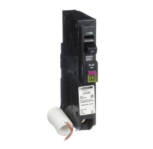 Square D QO QO120DFC 20A Single-Pole 120V Dual-Function AFCI/GFCI Circuit Breaker