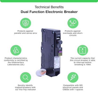 Square D QO QO120DFC 20A Single-Pole 120V Dual-Function AFCI/GFCI Circuit Breaker