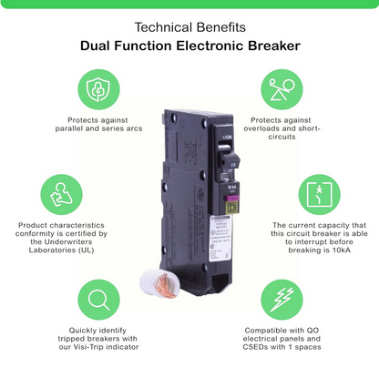 Square D QO QO115DFC 15A Single-Pole 120V Dual-Function AFCI/GFCI Circuit Breaker