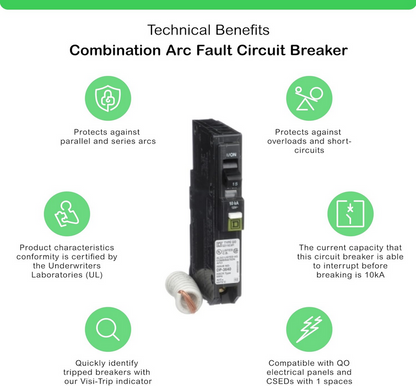 Square D QO QO115CAFI 15A Single-Pole 120V AFCI Circuit Breaker