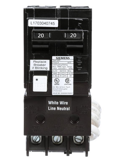 Siemens QF QF220A 20A Double-Pole 120/240V GFCI Circuit Breaker